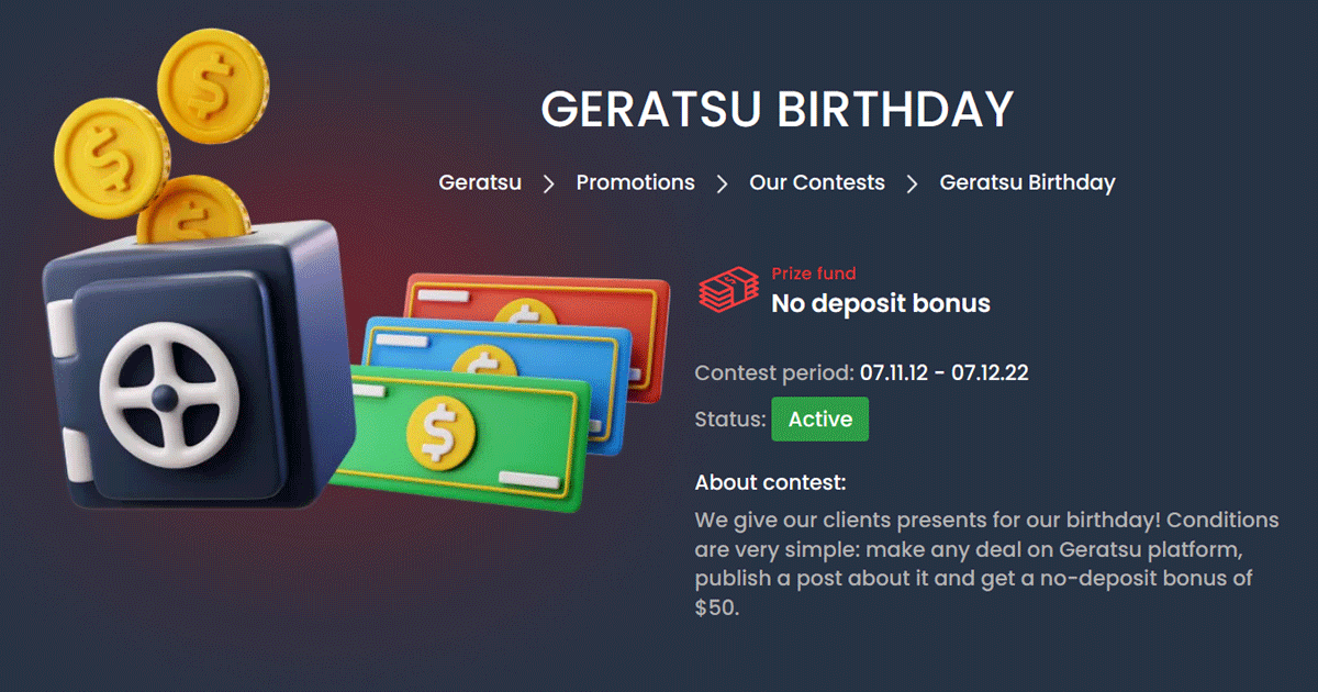Geratsu $50 Forex No Deposit Bonus Prize Fund
