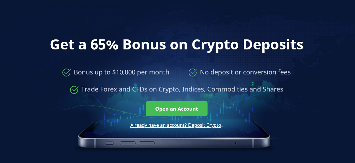 65% Bonus on Crypto and 50% Welcome Bonus