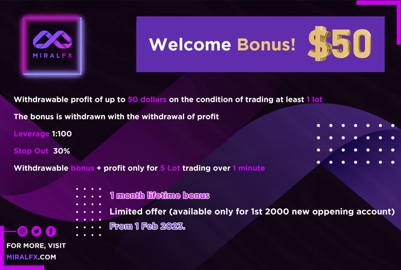 MiralFX $50 No Deposit Forex Welcome Bonus